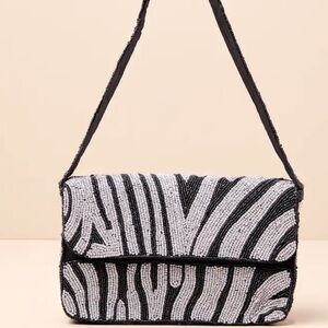 Black and White Beaded Shoulder Bag Zebra